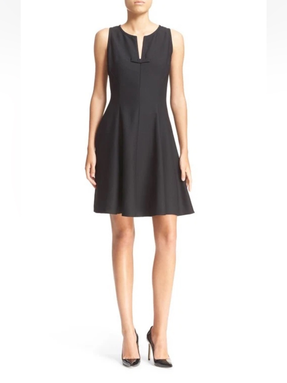 Kate Spade 2 bow crepe fit & flare mini dress black classic elegant sleeveless
